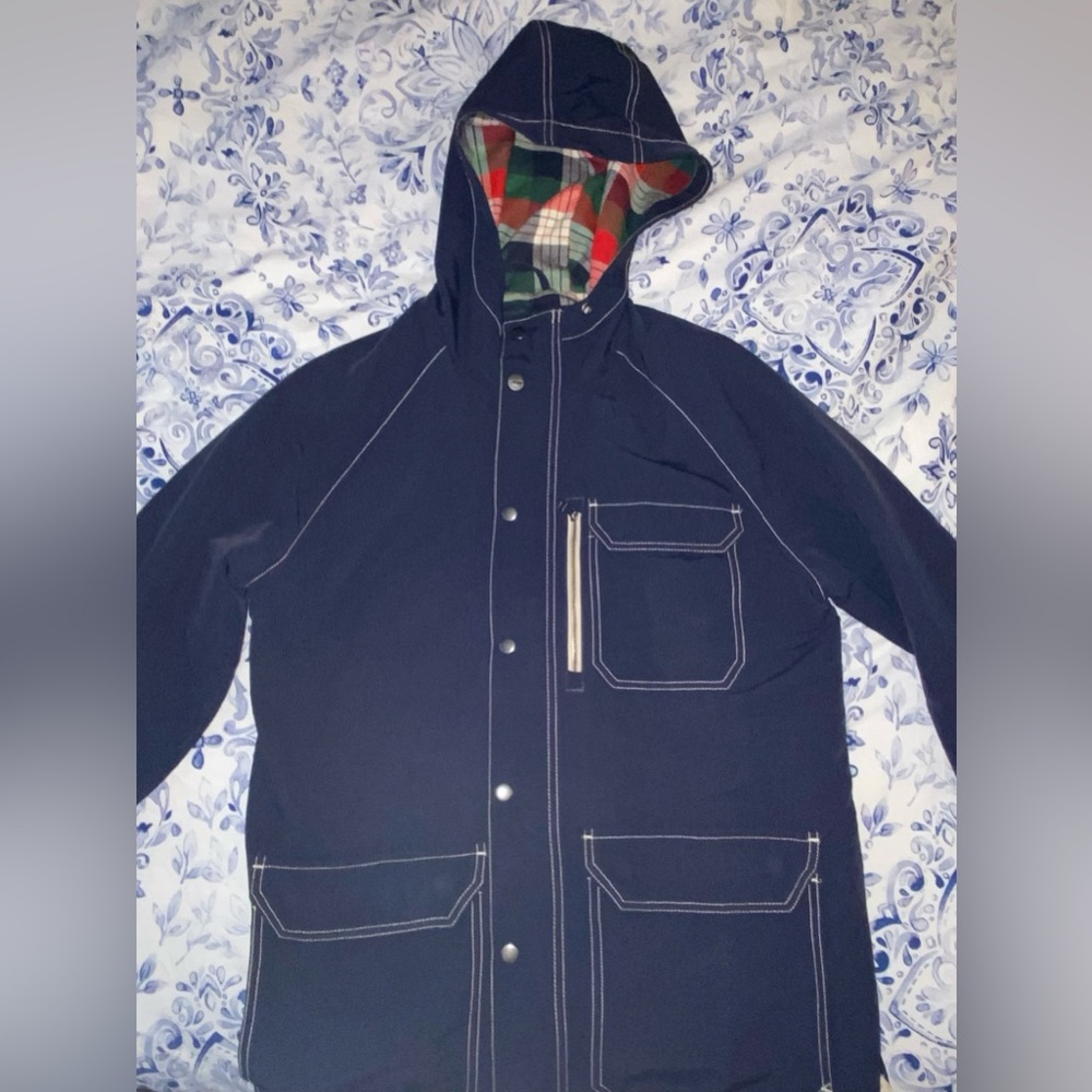 Toad & Co Woman’s Navy Hooded Jacket with Plaid Lining